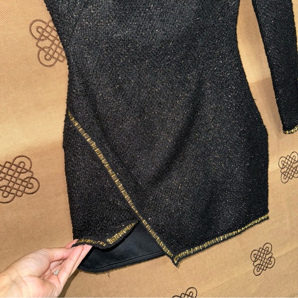 Zara NWT! Black/Gold Asymmetric Textured Shoulder Pad Mini Dress Size S - Picture 7 of 15